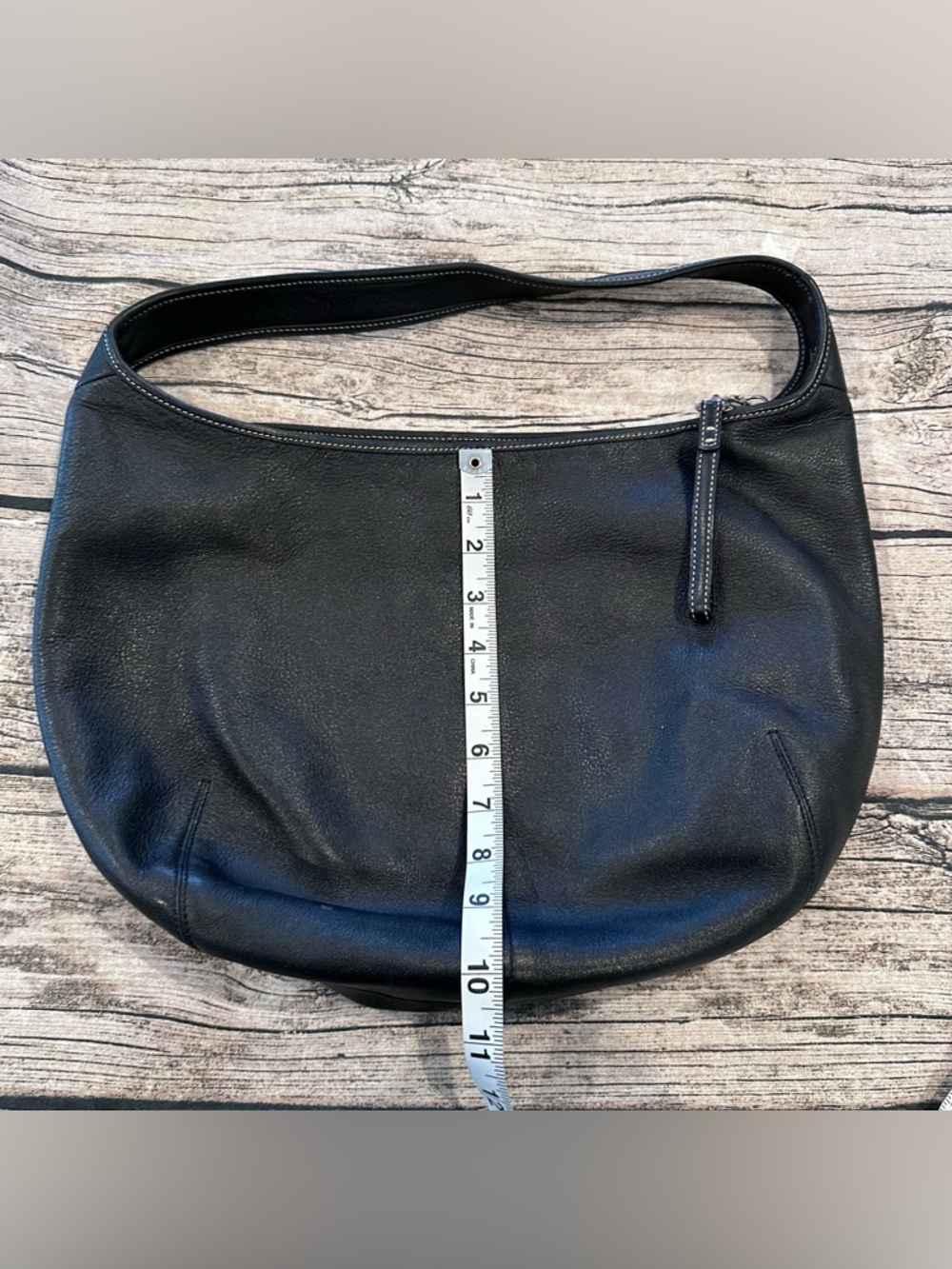 Vintage Y2K Classic Black Leather Coach Hobo Shoulder Bag with Logo Lining - Picture 5 of 11